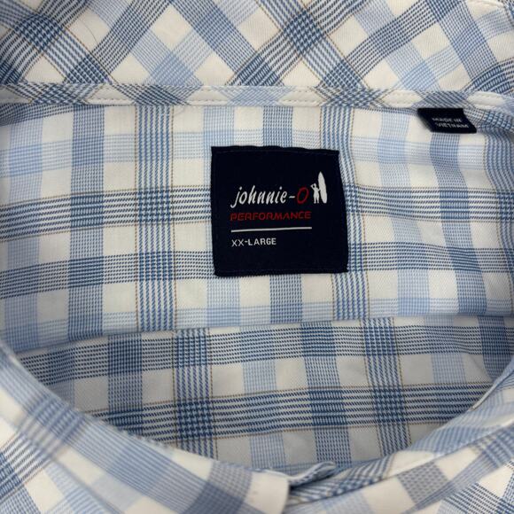 Johnnie O 2XL Blue White Check Plaid Long Sleeve Button Down Shirt - Picture 2 of 5